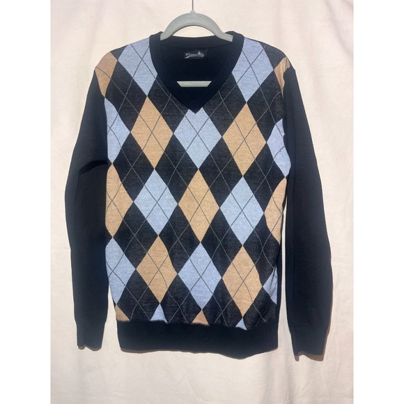 Whipper In Other - Whipper In Argyle V Neck Black Blue Pullover Men's SZ M‎ Sweater A91